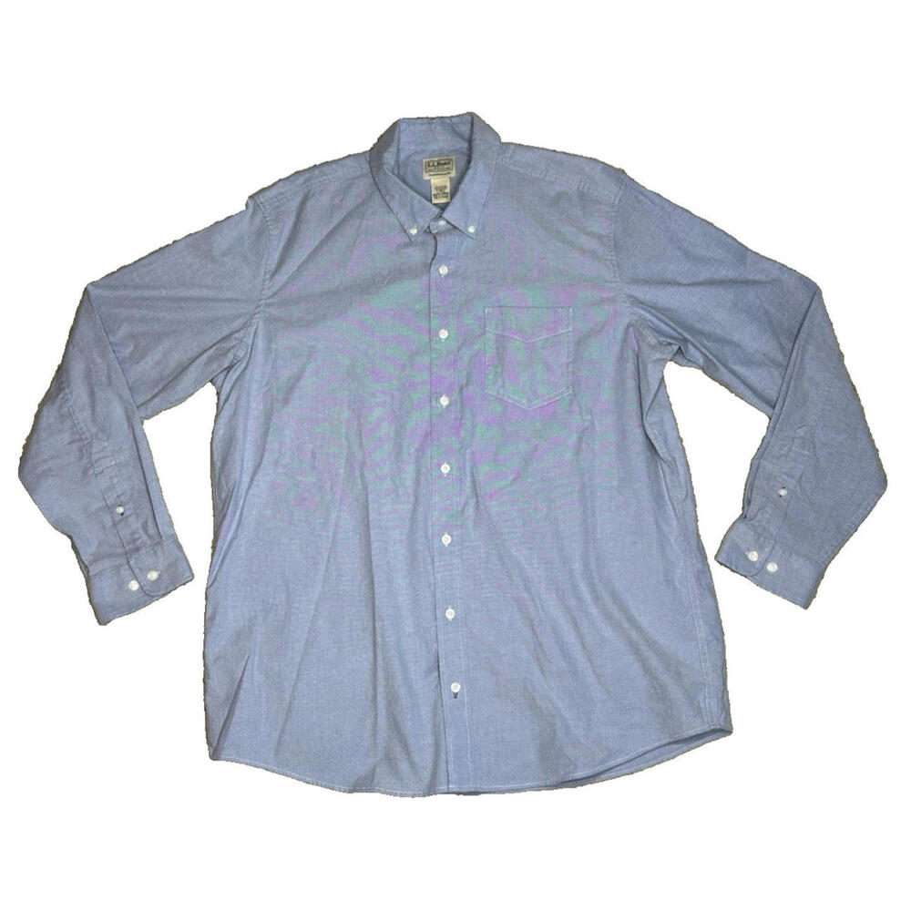 Lot of 2 LL Bean Mens L Tall Traditional Fit Blue Red Chambray Button Down Shirt - Picture 6 of 9